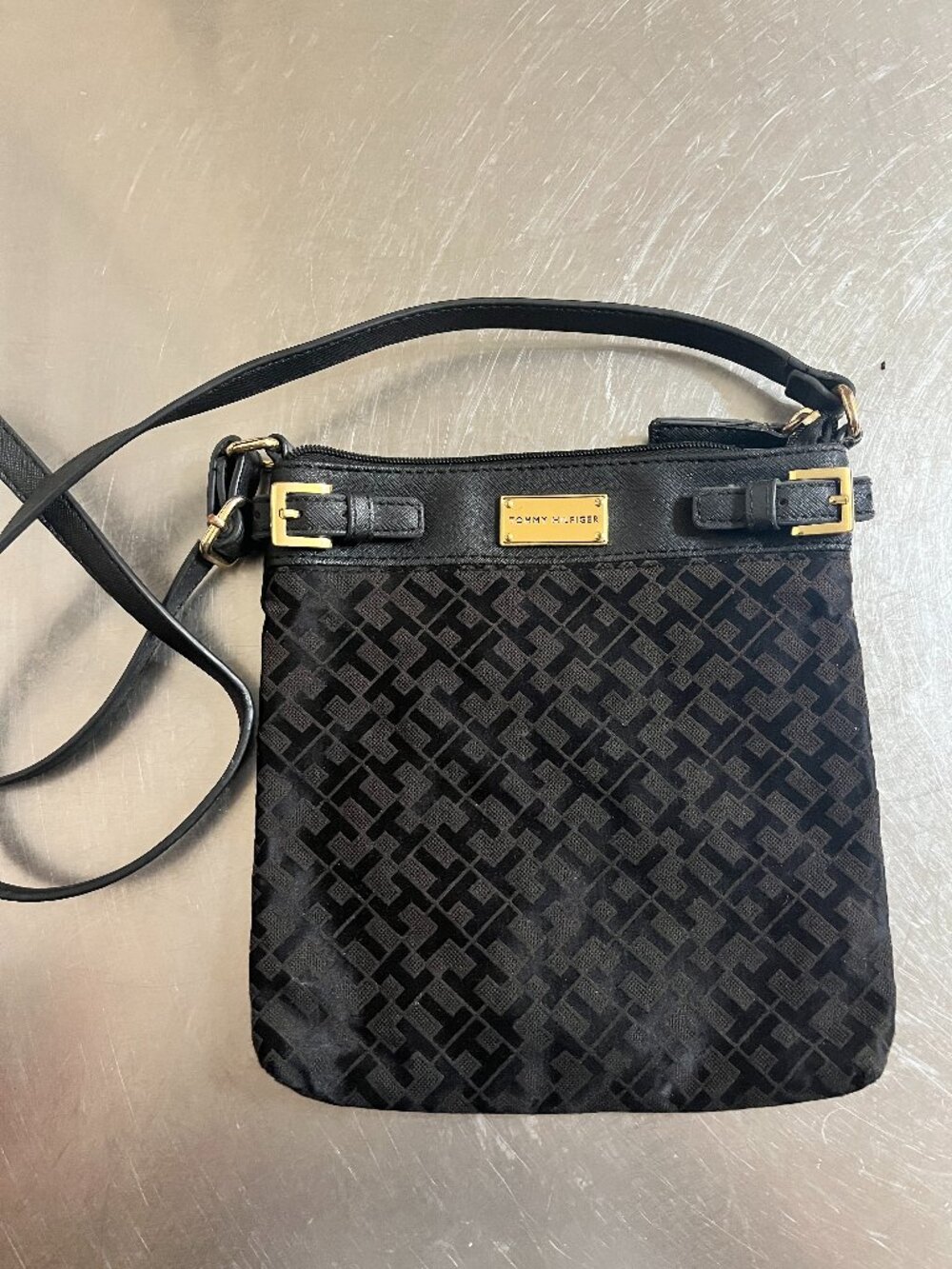 TOMMY HILFIGER Dark Blue TH Monogram Pattern Crossbody Bag